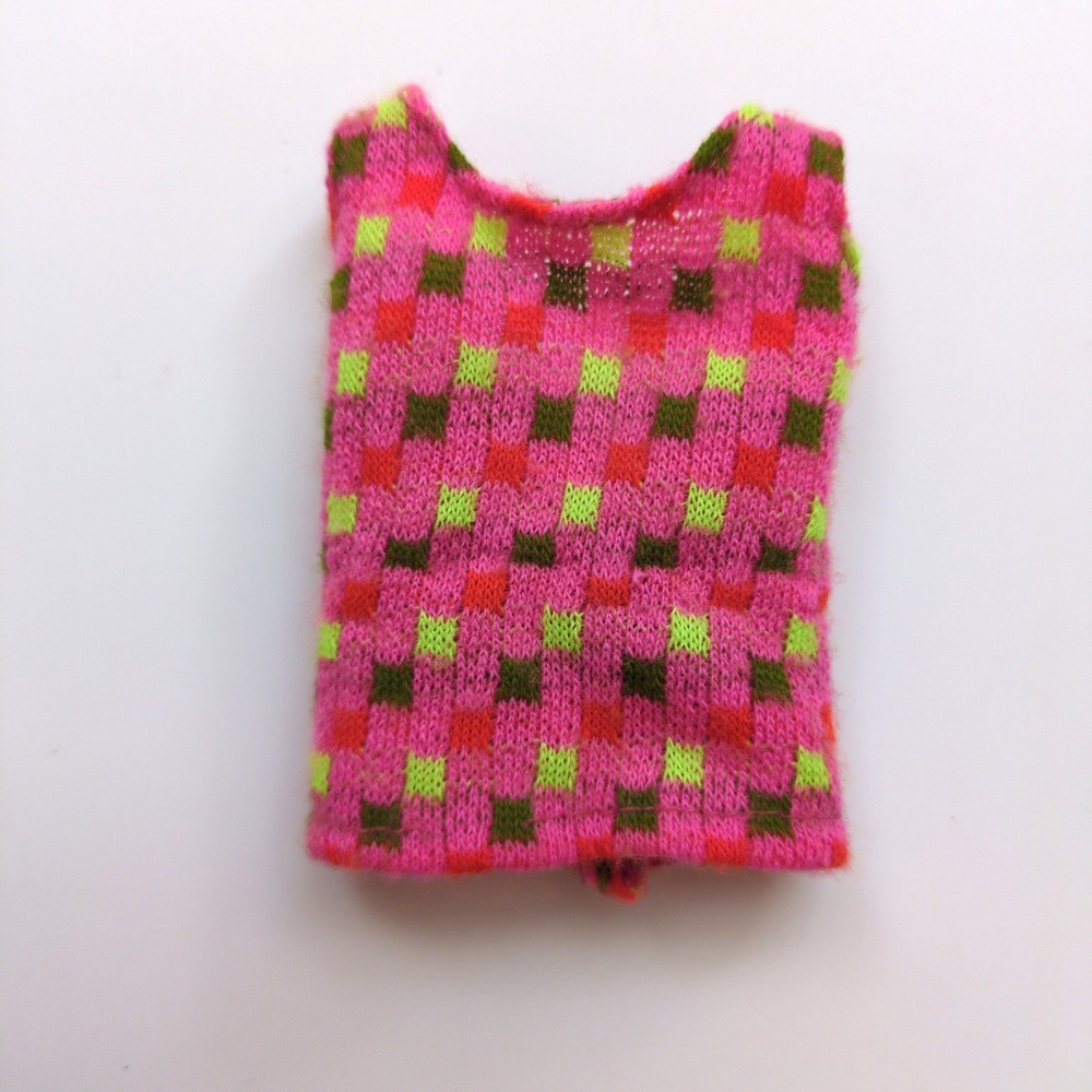 Vtg 1968 Barbie Twist N Turn TNT #1160 Swimsuit‎ Top Pink Green Check